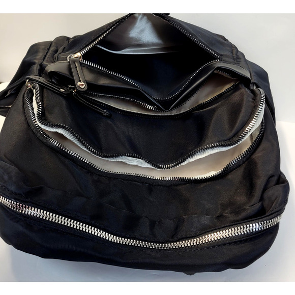 Heart Love Backpack Womens M Black Nylon Faux Leather Zip Organizer Pouch New main image 5